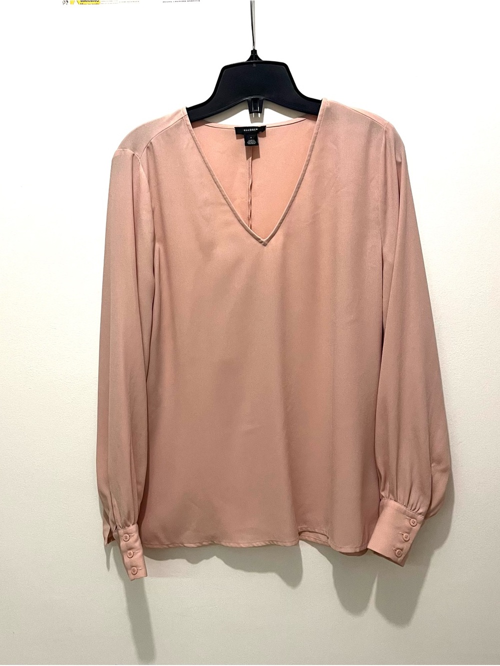 Halogen Blush Pink V-Neck Long Sleeve Blouse